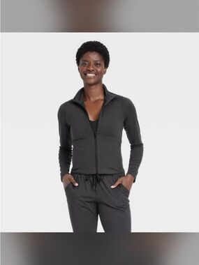 all in motion Soft Stretch Full Black Zip Jacket Size Small NWT!